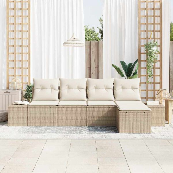 vidaXL Set Divano da Giardino 5 pcs Beige e Crema polyrattan