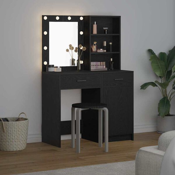 vidaXL Set da tavolo da trucco con LED con cassetto 2 pcs Rovere Nero