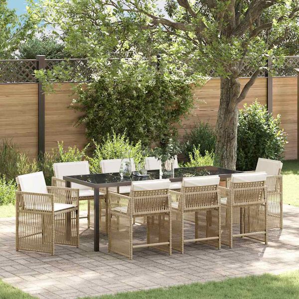 vidaXL Set da Pranzo per Giardino 9 pcs Beige polyrattan