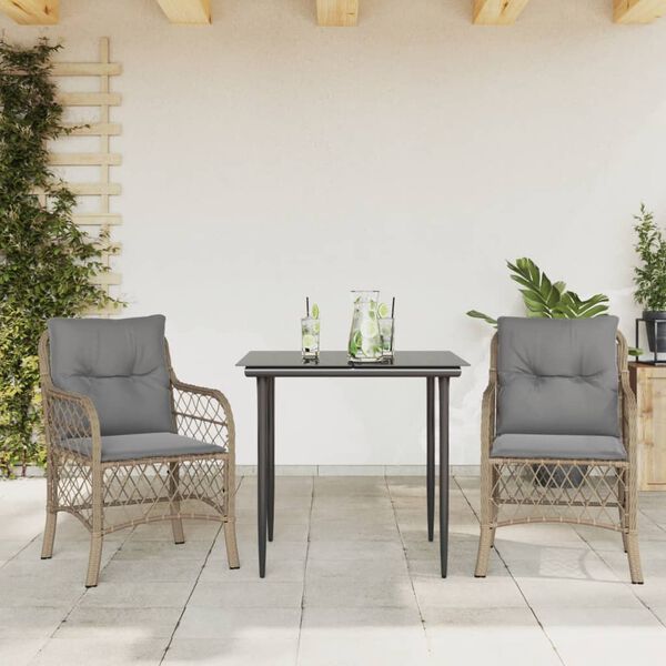 vidaXL Set da Bistr&ograve; 3 pz con Cuscini Beige Misto in Polyrattan