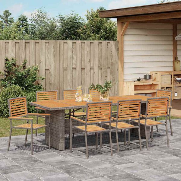 vidaXL Set da Pranzo per Giardino 9 pcs Grigio e Marrone polyrattan