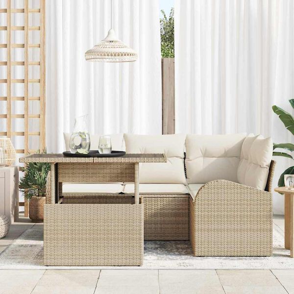 vidaXL Set Divano da Giardino con cuscino 5 pcs Beige polyrattan