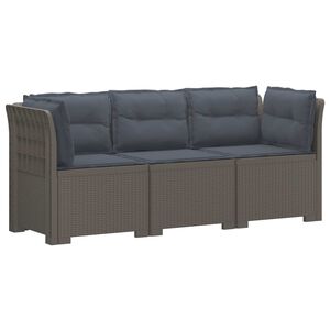 vidaXL Divano da giardino 3 posti con cuscini in look rattan PP