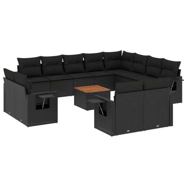 vidaXL Set Divani da Giardino 13pz con Cuscini Nero in Polyrattan