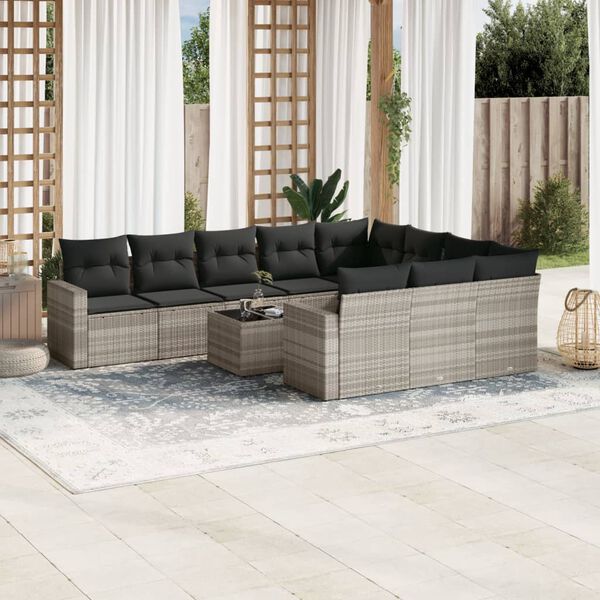 vidaXL Set Divani da Giardino 11 pz con Cuscini in Polyrattan Grigio