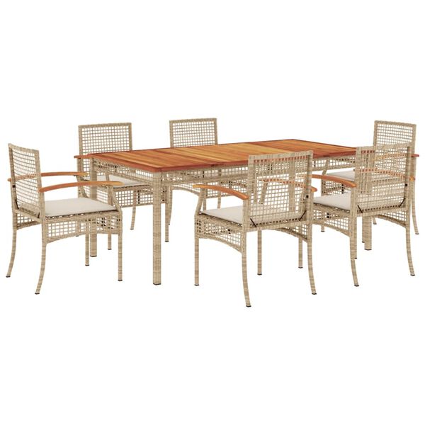 vidaXL Set da Pranzo da Giardino 7 pz con Cuscini Beige in Polyrattan
