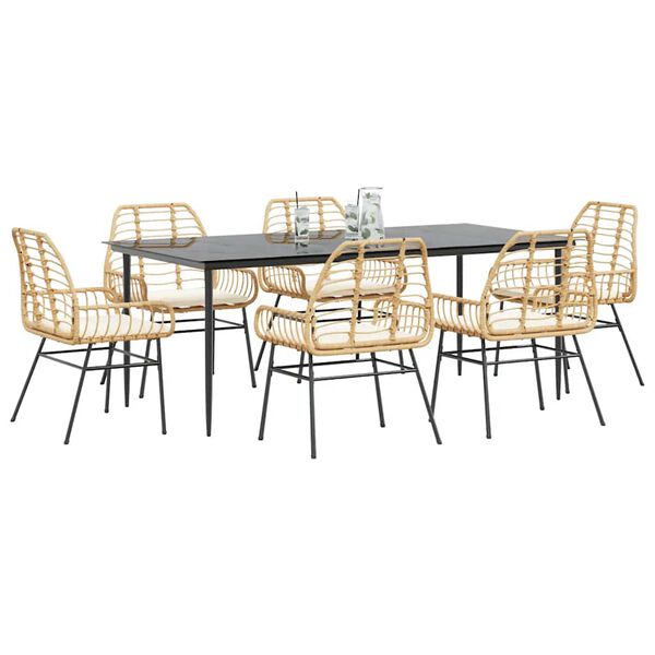 vidaXL Set Pranzo da Giardino 7pz con Cuscini Marrone Polyrattan Vetro