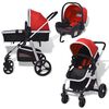 vidaXL Passeggino 3 in 1 in Alluminio Rosso e Nero