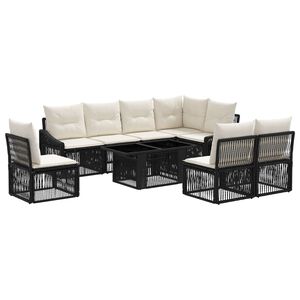 vidaXL Set Divano da Giardino 9 pz Nero e Bianco Crema polyrattan