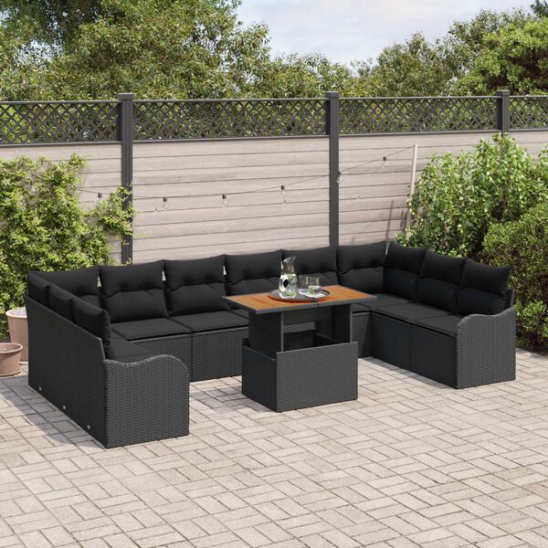 vidaXL Set Divano da Giardino 11 pcs Nero Poly Rattan