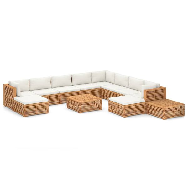 vidaXL Set Divani da Giardino 12 pz con Cuscini Crema in Legno di Teak