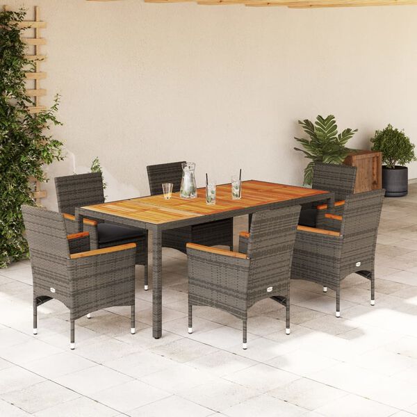 vidaXL Set Pranzo da Giardino 7pz con Cuscini Polyrattan Acacia Grigio