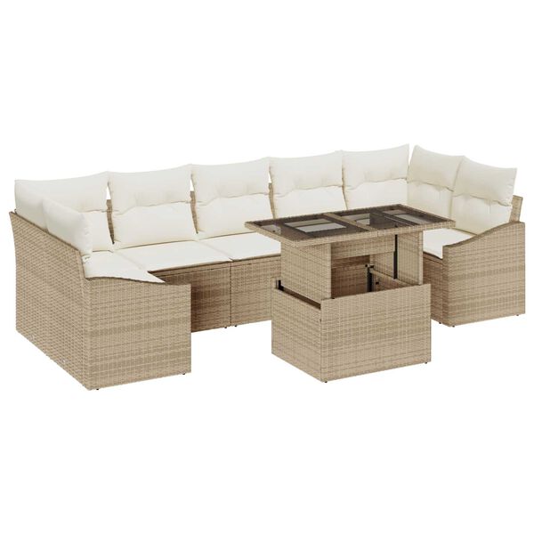 vidaXL Set Divano da Giardino con cuscino 8 pcs Beige polyrattan