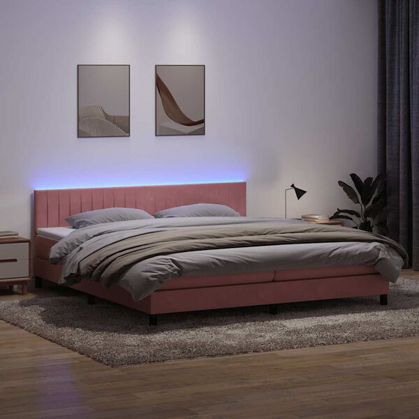 vidaXL Letto a Molle con Materasso e LED Rosa 180x220 cm in Velluto