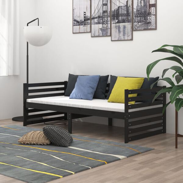 vidaXL Divano Letto con Materasso 90x200 cm Nero in Legno di Pino