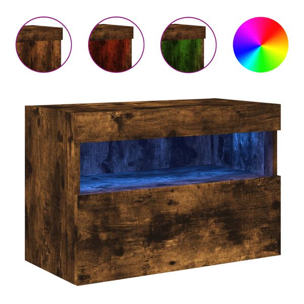 vidaXL Mobile TV a Parete con Luci LED Rovere Fumo 60x30x40 cm