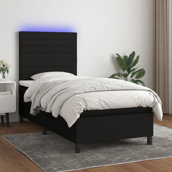 vidaXL Letto a Molle con Materasso e LED Nero 100x200 cm in Tessuto