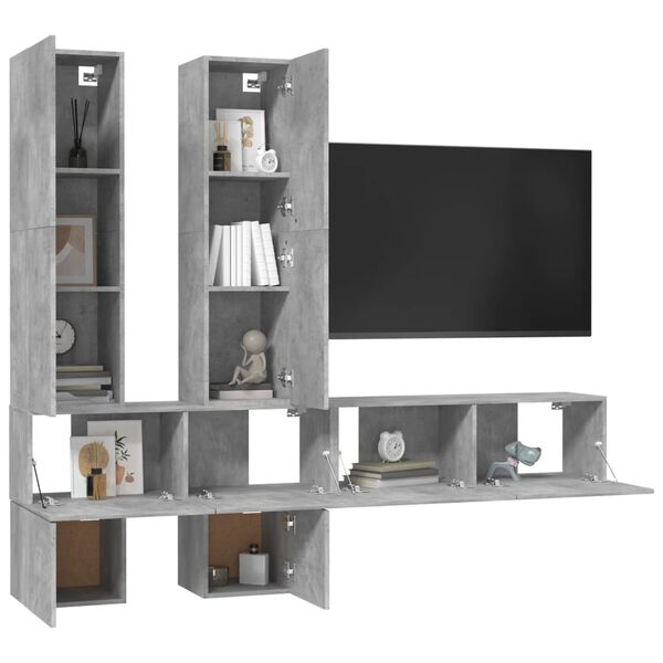 vidaXL Set di Mobili Porta TV 6 pz Grigio Cemento in Legno Multistrato