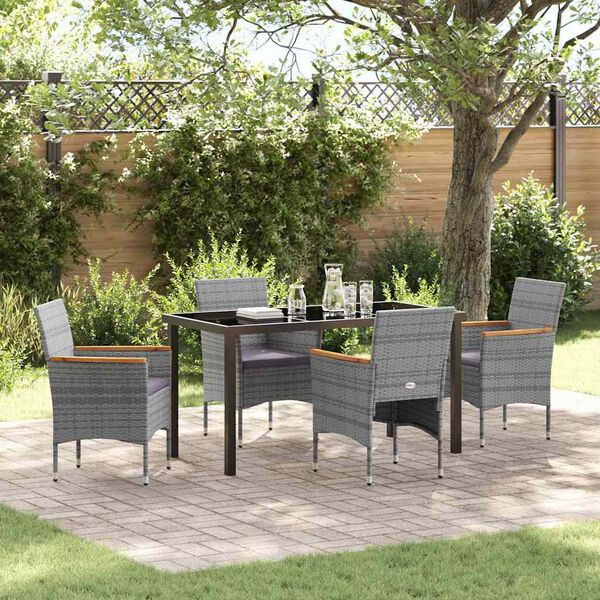 vidaXL Set da Pranzo per Giardino con cuscino 5 pcs Grigio polyrattan