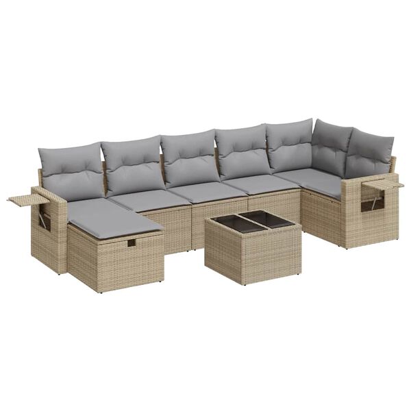 vidaXL Set Divano da Giardino 8 pz con Cuscini Beige in Polyrattan