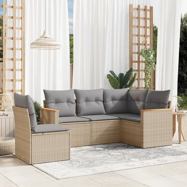 vidaXL Set Divano da Giardino 5 pz con Cuscini Beige in Polyrattan