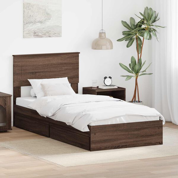 vidaXL Letto con Contenitore con testiera Rovere Marrone 90 x 190 cm