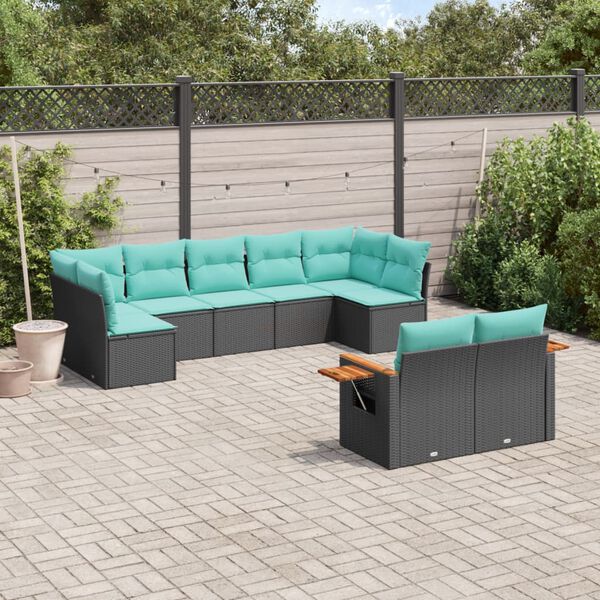 vidaXL Set Divani da Giardino 9 pz con Cuscini Nero in Polyrattan