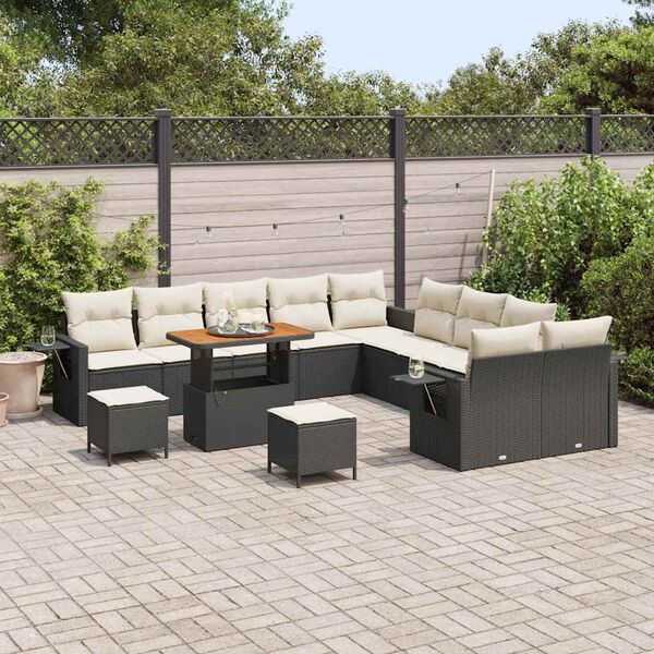 vidaXL Set Divano da Giardino con cuscino 13 pcs Nero polyrattan