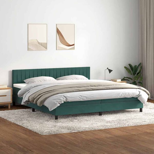 vidaXL Letto a Molle con Materasso e LED Verde Scuro 200x210 cm Velluto