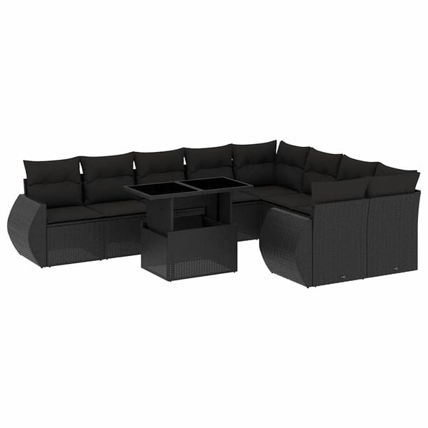 vidaXL Set Divani da Giardino 10pz con Cuscini in Polyrattan Nero