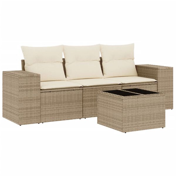 vidaXL Set Divano da Giardino 4 pz con Cuscini Beige in Polyrattan