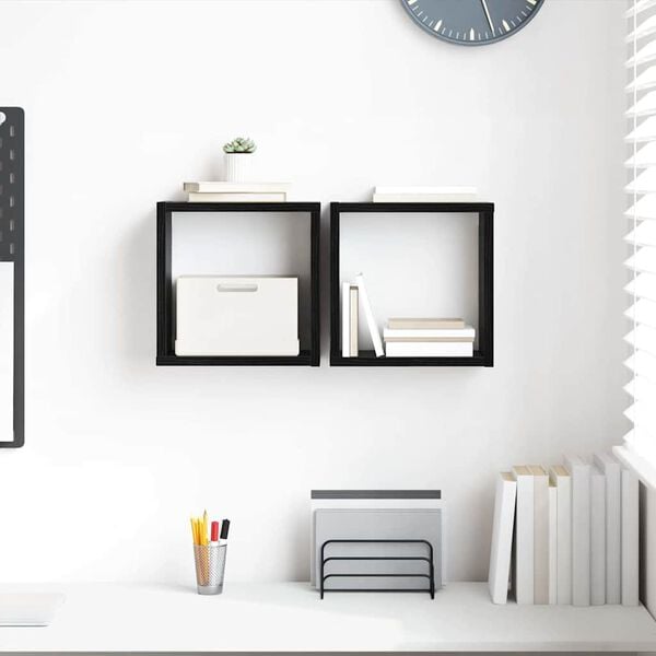 vidaXL Scaffali da parete 2 pcs Rovere Nero 26 x 15 x 26 cm