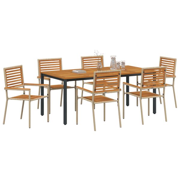 vidaXL Set da Pranzo per Giardino 7 pcs Beige 180 x 90 x 75 cm
