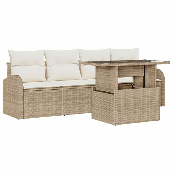 vidaXL Set Divano da Giardino 5 pcs Beige Rattan in Polipropilene