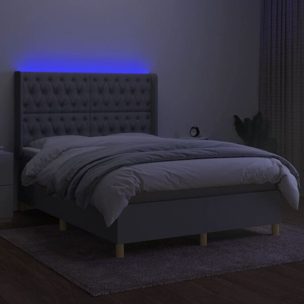 vidaXL Letto a Molle Materasso e LED Grigio Chiaro 140x190 cm Tessuto