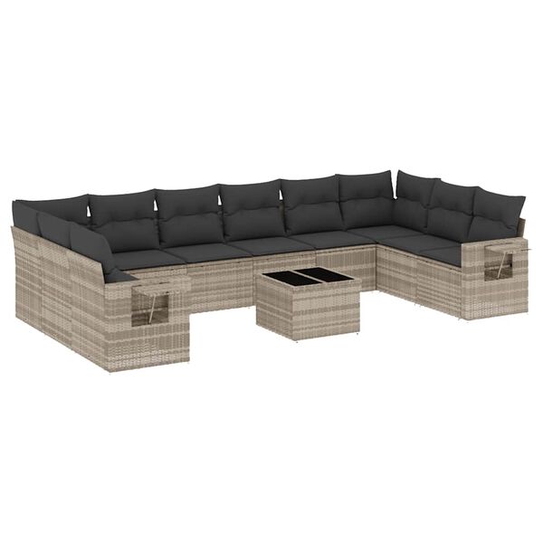 vidaXL Set Divani da Giardino 11 pz con Cuscini in Polyrattan Grigio