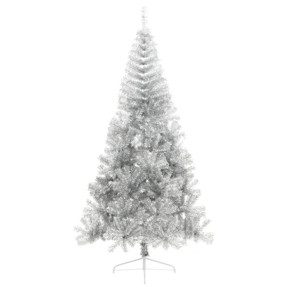 vidaXL Albero di Natale a Met&agrave; con Supporto Argento 210 cm PET