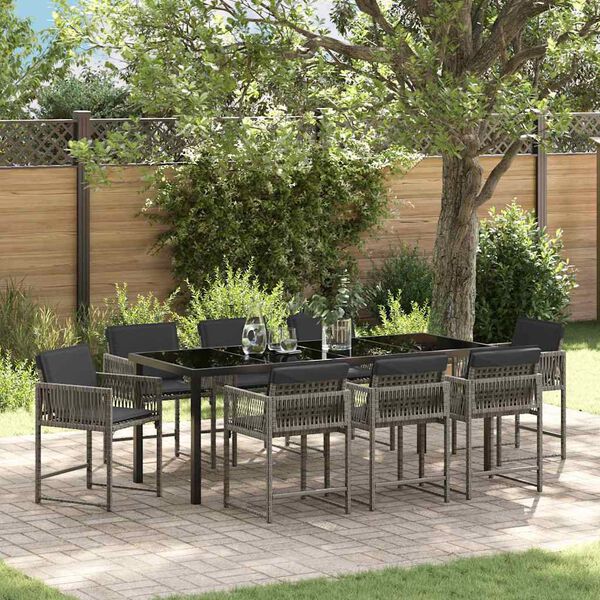 vidaXL Set da Pranzo per Giardino 9 pcs Grigio polyrattan