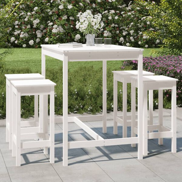 vidaXL Set Bar da Giardino 5 pz Bianco in Legno Massello di Pino