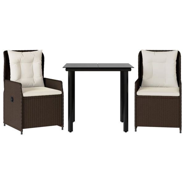 vidaXL Set da Pranzo da Giardino 3pz con Cuscini in Polyrattan Marrone