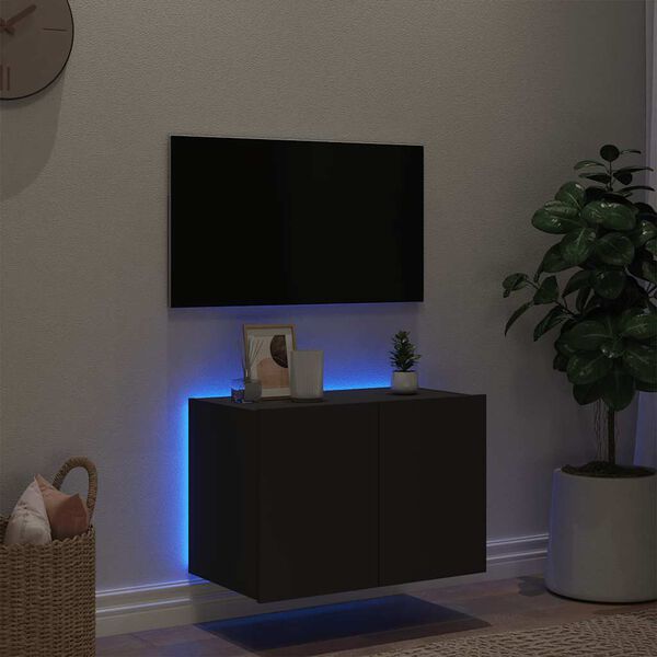 vidaXL Mobile TV a Parete con Luci LED Nero 60x35x41 cm