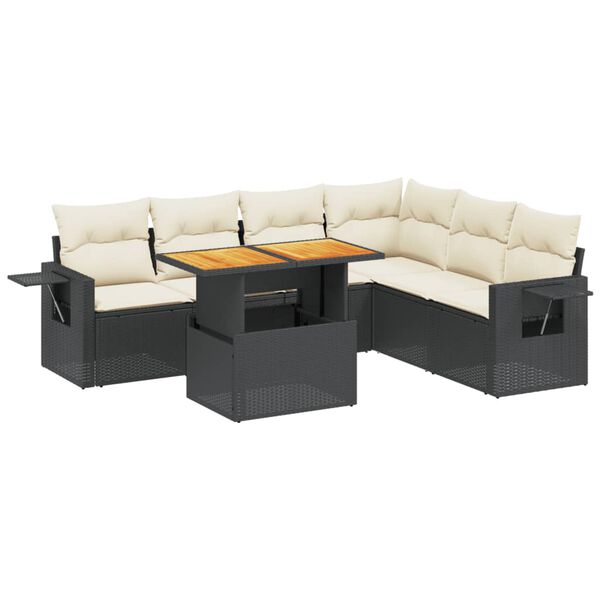vidaXL Set Divani da Giardino con Cuscini 7pz Nero Polyrattan