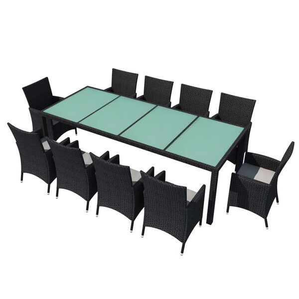 vidaXL Set da Pranzo da Giardino 11 pz con Cuscini in Polyrattan Nero