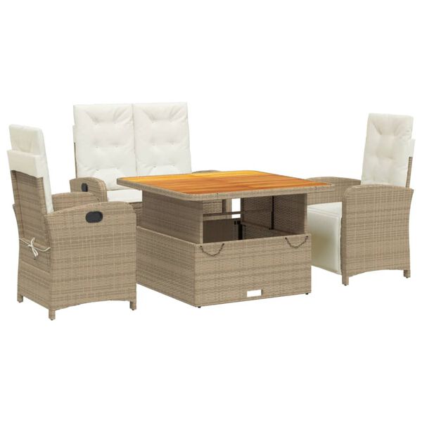vidaXL Set da Pranzo da Giardino 4 pz con Cuscini Beige in Polyrattan