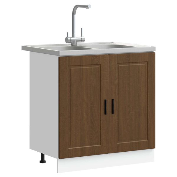 vidaXL Mobiletto per lavabo Porto 2 pcs Marrone Legno multistrato