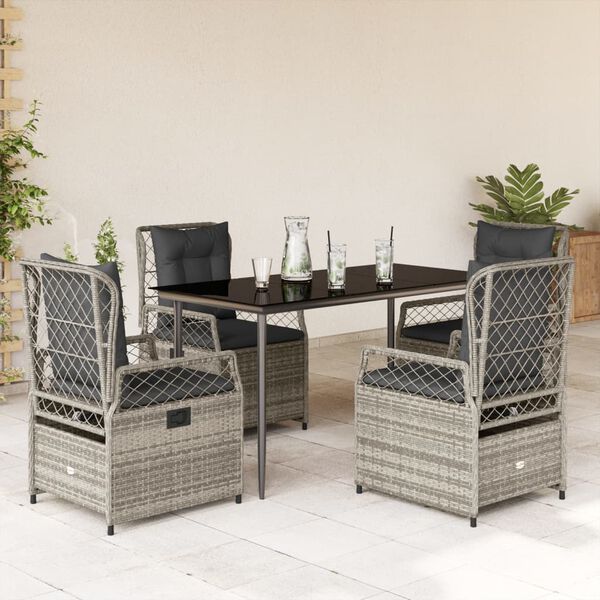 vidaXL Set da Pranzo da Giardino 5 pz con Cuscini in Polyrattan Grigio