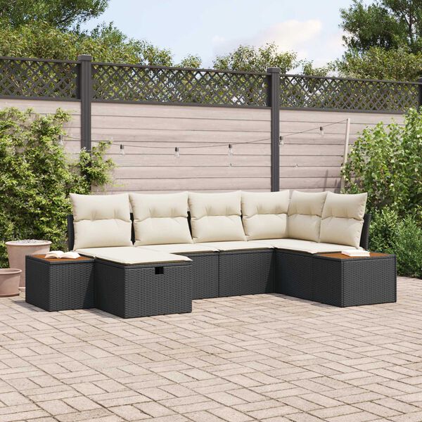 vidaXL Set Divano da Giardino con cuscino 6 pcs Nero polyrattan