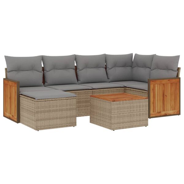 vidaXL Set Divani da Giardino 7 pz con Cuscini Beige in Polyrattan