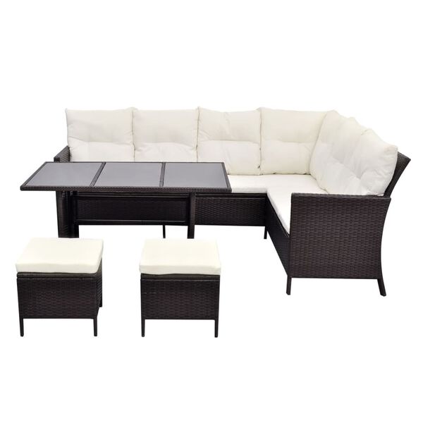 vidaXL Set Divani da Giardino 4 pz con Cuscini in Polyrattan Marrone