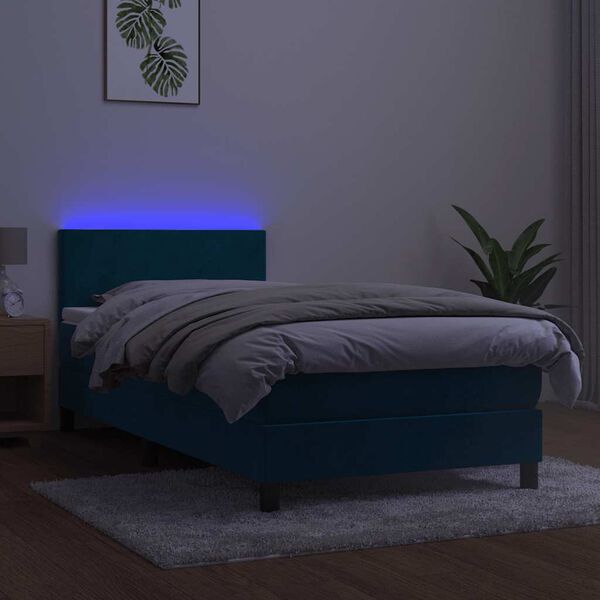 vidaXL Letto a Molle con Materasso e LED Blu Scuro 80x200cm in Velluto
